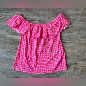 Lily Pulitzer La Fortuna Pink Tropic Feelin' Beachy Blouse Off-The-Shoulder Sz L